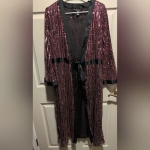 Victoria's Secret Pink Sequin Robe with Black Trim